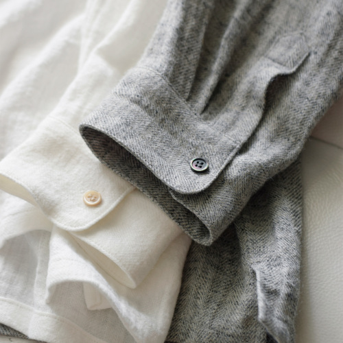 atelier naruse アトリエナルセ リネンツイード バンドカラー シャツ