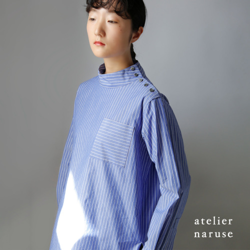 atelier naruse アトリエナルセ コットン モックネック ストライプ