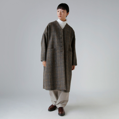 アトリエナルセ　コクーンコート　グレー atelier naruse アトリエナルセ ハリスツイード ウール コクーン