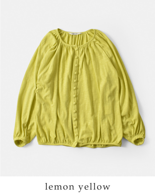 【美品】  atelier naruse / アトリエナルセ | 2025SS | コットン ヘンプ ギャザー カットソー カーディガン | F | イエロー | レディース atelier naruse アトリエナルセ コットン ヘンプ ギャザー カットソー