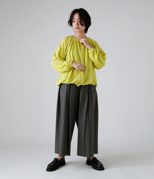 【美品】  atelier naruse / アトリエナルセ | 2025SS | コットン ヘンプ ギャザー カットソー カーディガン | F | イエロー | レディース atelier naruse アトリエナルセ コットン ヘンプ ギャザー カットソー