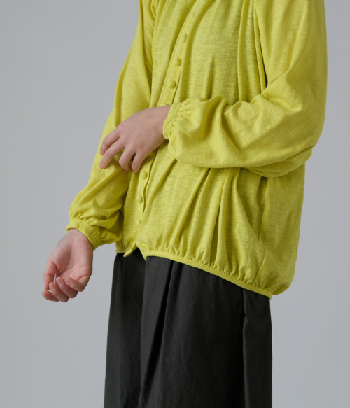 【美品】  atelier naruse / アトリエナルセ | 2025SS | コットン ヘンプ ギャザー カットソー カーディガン | F | イエロー | レディース atelier naruse アトリエナルセ コットン ヘンプ ギャザー カットソー