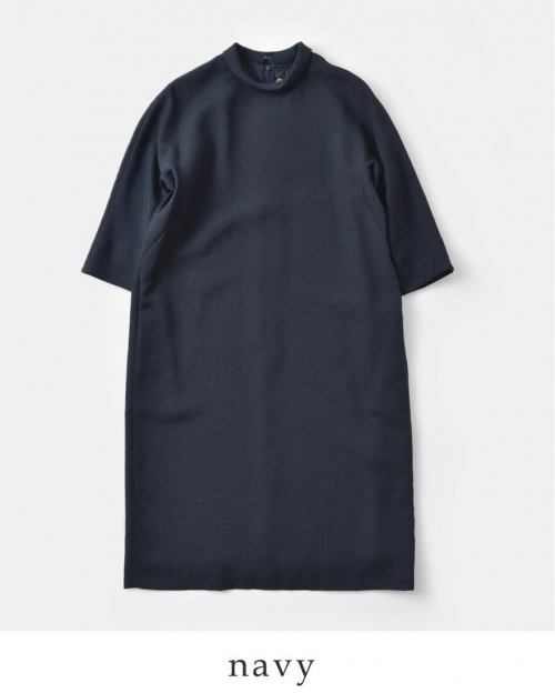 nooy ヌーイ ブークレ ジャガード 7分袖 ロールカラー ドレス fop07-fn