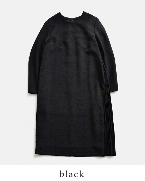 nooy ヌーイ ブークレ ジャガード ブラック サイド プリーツ ドレス