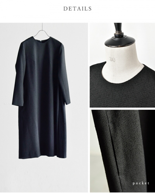 nooy ヌーイ ブークレ ジャガード ブラック サイド プリーツ ドレス