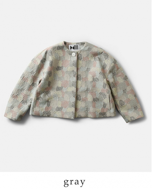 kijinokanosei キジノカノウセイ 刺繍 ノーカラー ショート ジャケット 