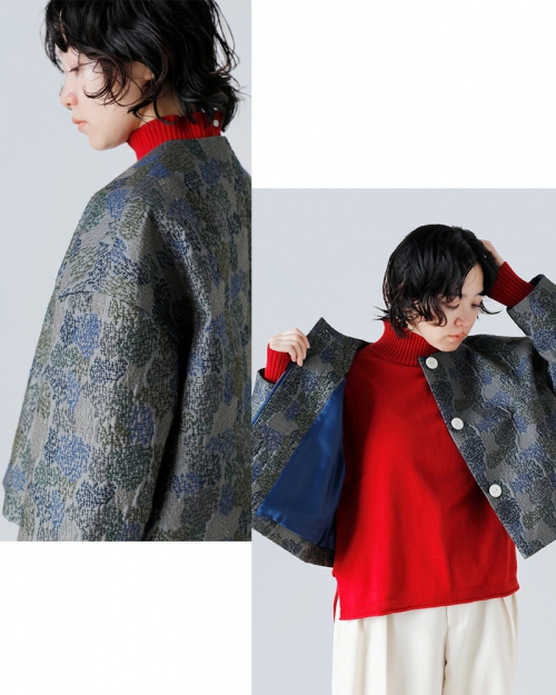 kijinokanosei キジノカノウセイ 刺繍 ノーカラー ショート ジャケット 
