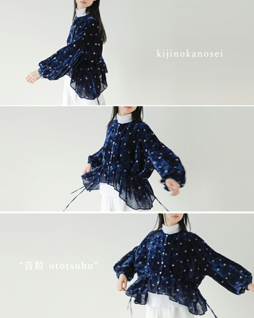 kijinokanosei キジノカノウセイ 刺繍 ギャザー ブラウス “音粒