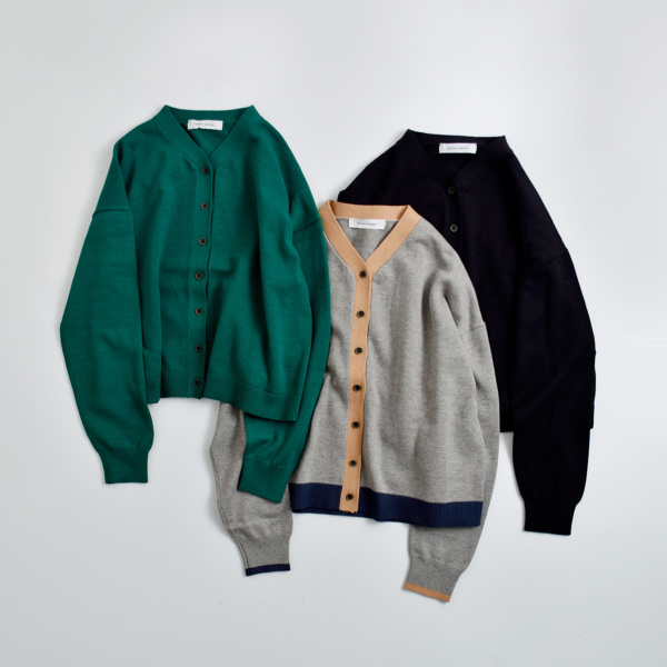 atelier naruse コットン ウール ネック カーディガン