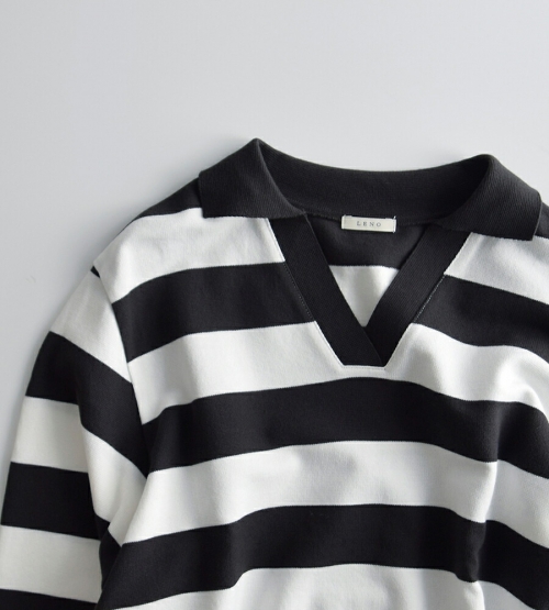 LENO スキッパーシャツ　襟付きバスクシャツ　ボーダー　リノ LENO リノ BASQUE SHIRT バスクシャツ ブルーボーダー