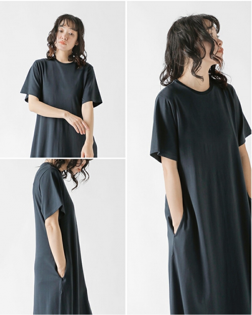 【NAVY】<LOEFF>コットン ツイル フード ドレス LIFiLL リフィル コットニー 天竺 フレア ドレス “COTTONY FLARED
