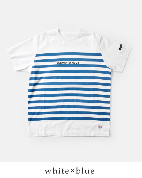 オールドマンズテーラー　ボーダー半袖Tシャツ　ブルー×白 R & D.M.Co- オールドマンズテーラー ボーダー プリント クルー