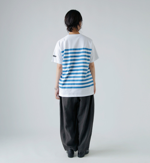 オールドマンズテーラー　ボーダー半袖Tシャツ　ブルー×白 R & D.M.Co- オールドマンズテーラー ボーダー プリント クルー