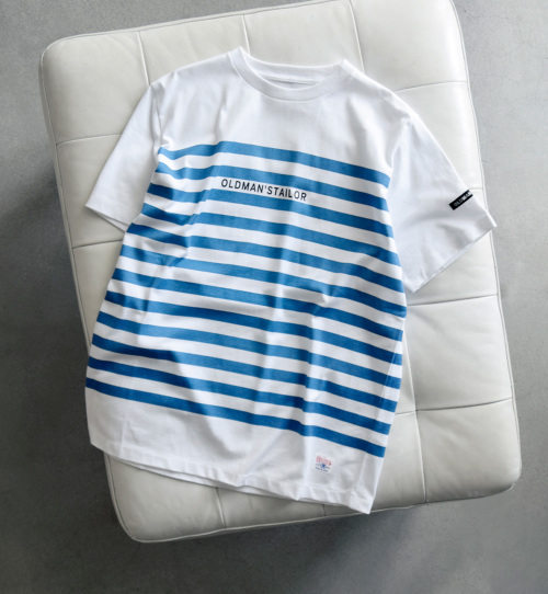 オールドマンズテーラー　ボーダー半袖Tシャツ　ブルー×白 R & D.M.Co- オールドマンズテーラー ボーダー プリント クルー