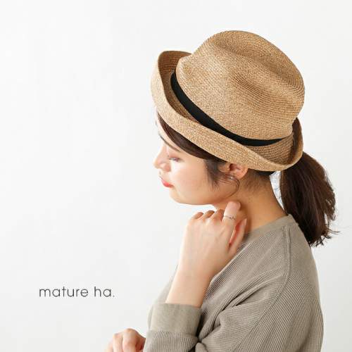 セール人気SALEmature ha. マチュアーハ ツートーンカラーボックスハット BOXED HAT 7cm brim mbox-104tt 麦わら帽子