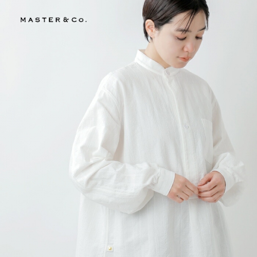 MASTER&Co.×UR　ドビー織コットンワイドプルオーバーシャツ　白１ MASTER&Co. マスターアンドコー コットン ドビー スタンドカラー