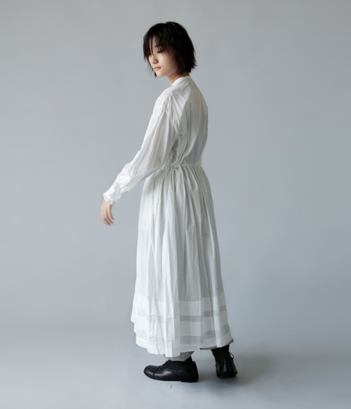 TOUJOURS ギャザー ドレス Fine Yarn High Count Cotton Cloth Bishop