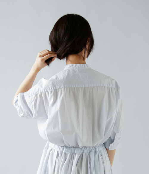 TOUJOURS トゥジュー ガーメントダイ ファイン コットン ポプリン ドレス “Half Bishop Sleeve String Dress”  mm40fd03 | iroma..aranciato