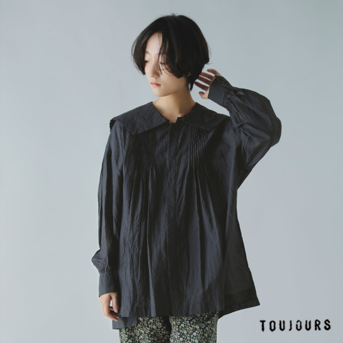 TOUJOURS トゥジュー ディファレント カウント コットン シルク カディ シャツ “Square Collar Pin Tuck Smock  Shirt” mm41es02 | iroma..aranciato