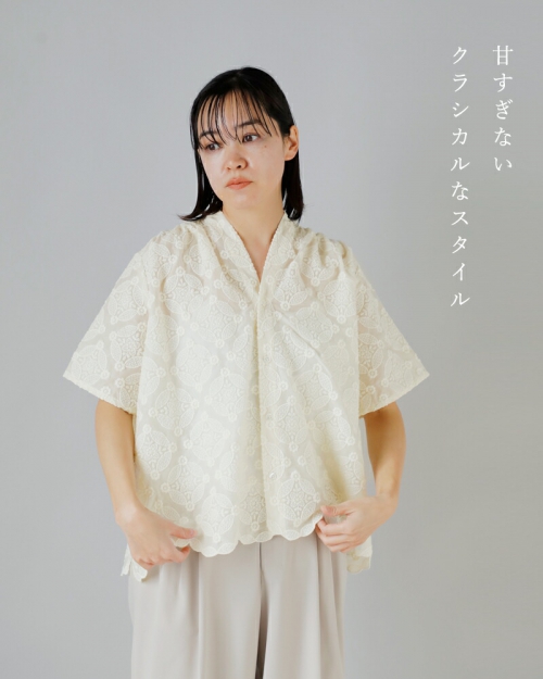 nooy ヌーイ コットン レース刺繍 アンティーク タイル シャツ