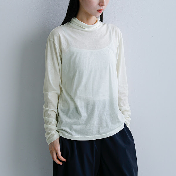 [2026aw ヌーイ コットンカシミヤ天竺 ロールカラー カットソー