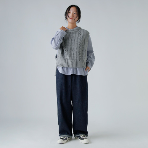 新品onicaオニカリサイクルコットンケーブルニットセーター ネイビーFREE ONICA オニカ リサイクルコットン ベスト “Recycled Cotton Vest