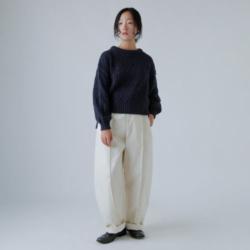 新品onicaオニカリサイクルコットンケーブルニットセーター ネイビーFREE ONCILY（オンシェリー） セーター ニット ONE POINT LOGO CABLE KNIT
