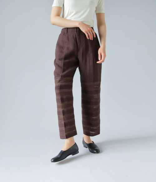 【美品】Pheeta　リネンレースパンツ“Stella”　ピンク　フィータ Pheeta フィータ リネン レース ピンタック パンツ “Stella