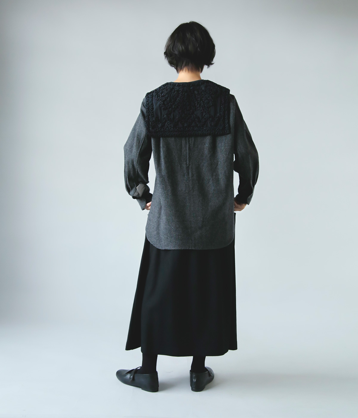 Pheeta フィータ ウール 2way つけ襟付き ノーカラー トップス