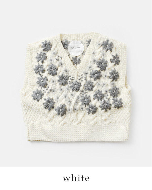 Pheeta フィータ Clara フラワー刺繍 手編みニットベスト ph014c-hn1