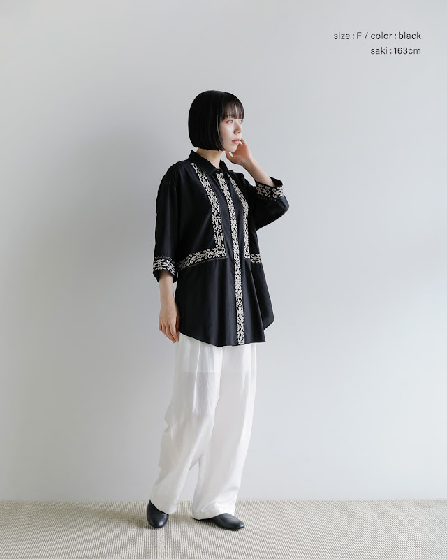 Pheeta フィータ 刺繍 5分袖シャツ Jain ph016c-28 | iroma..aranciato