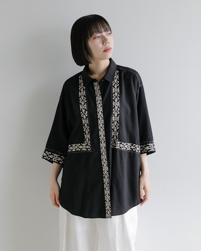 Pheeta フィータ 刺繍 5分袖シャツ Jain ph016c-28 | iroma..aranciato