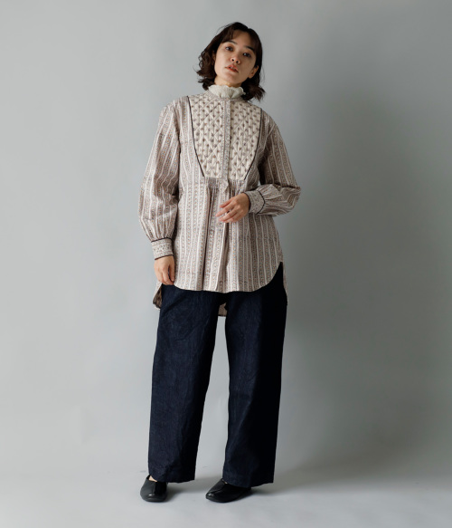 Pheeta(フィータ)コットン ドット×ストライプ 切替 ロングシャツ “Frances” ph008c-34 2022aw |  iroma..aranciato