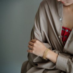 MAISON RUBUS. リコレクション シルバー×イエローゴールドメッキ レース バングル recollection lace bangle L