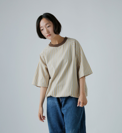 アトリエナルセ　ブラウス　からし色 atelier naruse アトリエナルセ コットン タイプライター 裾絞り