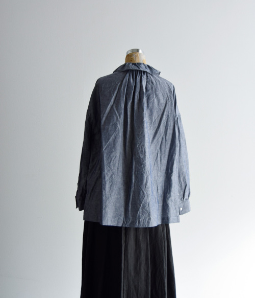 TOUJOURS トゥジュー インディゴ コットン リネン シャンブレー シャツ “Ruffle Shirt” tm40ss03 |  iroma..aranciato