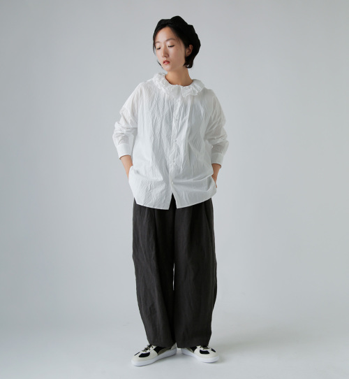 トップス [TOUJOURS] Baggy Band Collar Shirt Toujours - Baggy Band Collar Shirt Smoke Saxe Blue - Rendez