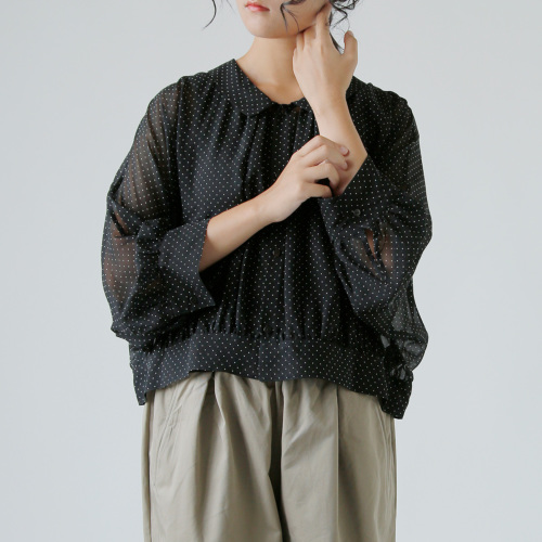 TOUJOURS トゥジュー ピン ドット プリント シルク シフォン ブラウス