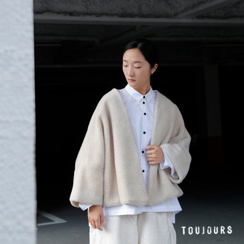 TOUJOURS トゥジュー ラムズウール シルク ファーリー ボア ジャケット