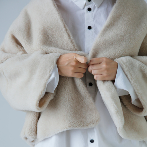 TOUJOURS トゥジュー ラムズウール シルク ファーリー ボア ジャケット