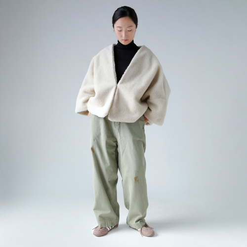 TOUJOURS トゥジュー ラムズウール シルク ファーリー ボア ジャケット