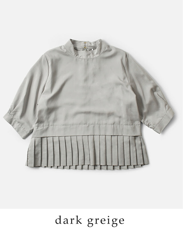 whyto✩裾プリーツブラウス whyto ホワイト スタンドカラー 裾プリーツ ブラウス “hem pleats