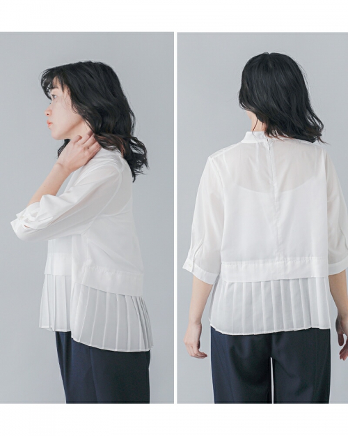 whyto ホワイト ベルマックス スタンドカラー 裾プリーツ ブラウス “HEM PLEATS BLOUSE” wht21fbl4004-mn |  iroma..aranciato