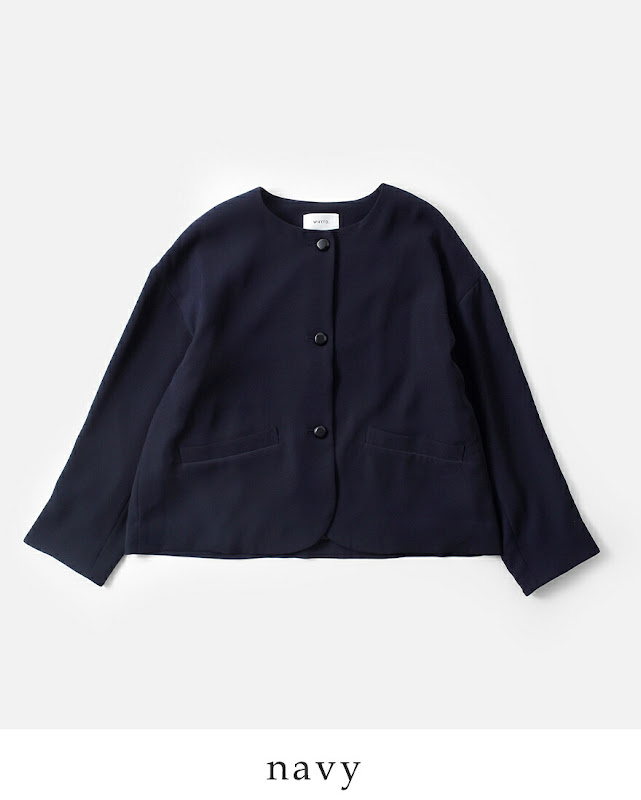 whyto ホワイト ノーカラー ボタン ジャケット “no collar button