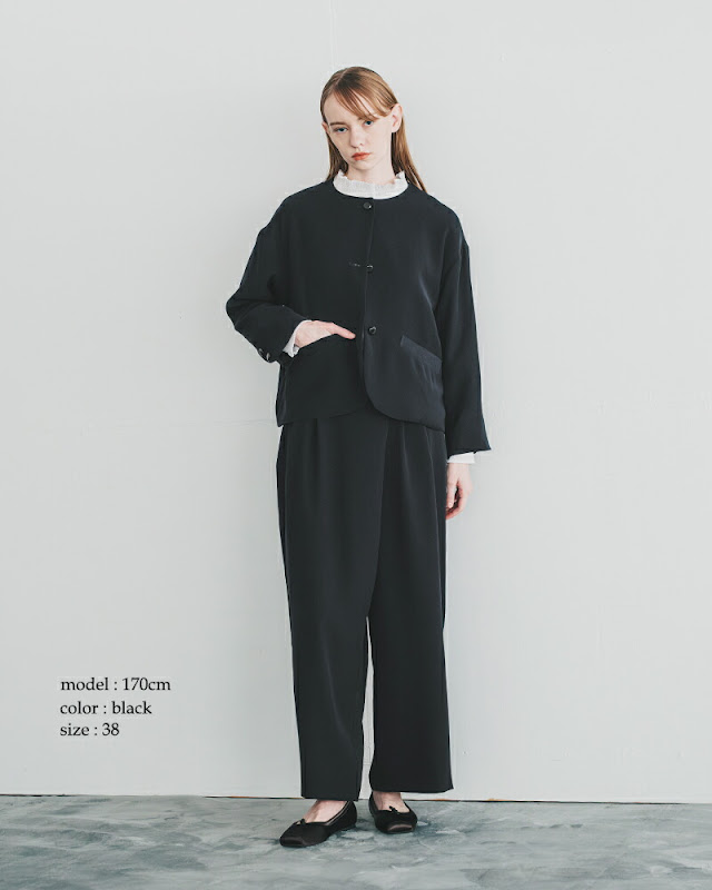【美品】Y's(ワイズ)フロントタックワイドノーカラージャケット/ポリエステル 美品】Y's(ワイズ)フロントタックワイドノーカラージャケット