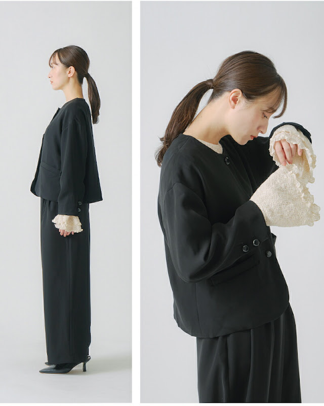 whyto ホワイト ノーカラー ボタン ジャケット “no collar button