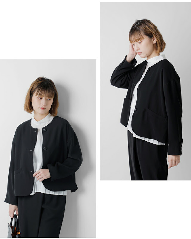 whyto ホワイト ノーカラー ボタン ジャケット “no collar button