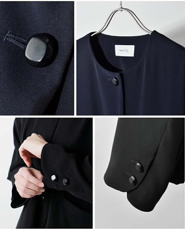 whyto ホワイト ノーカラー ボタン ジャケット “no collar button