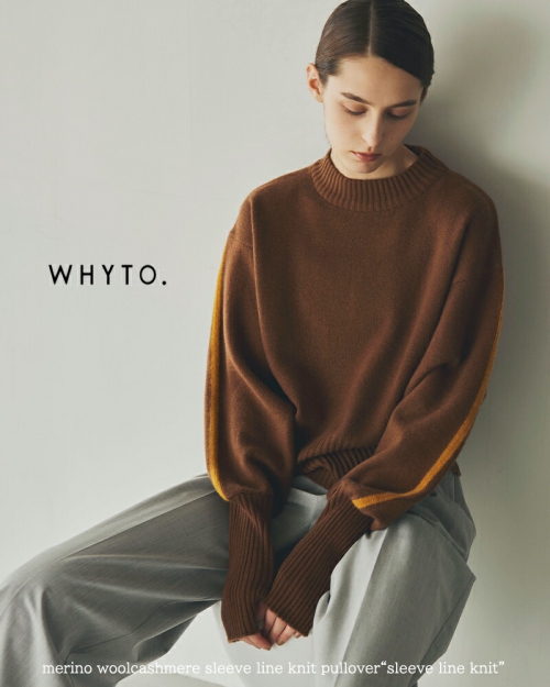 whyto ホワイト メリノウール カシミヤ スリーブ ライン ニット プルオーバー “sleeve line knit”  wht24fkn4028-ma | iroma..aranciato