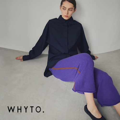 whyto ホワイト メリノウール カシミヤ サイドライン ニット